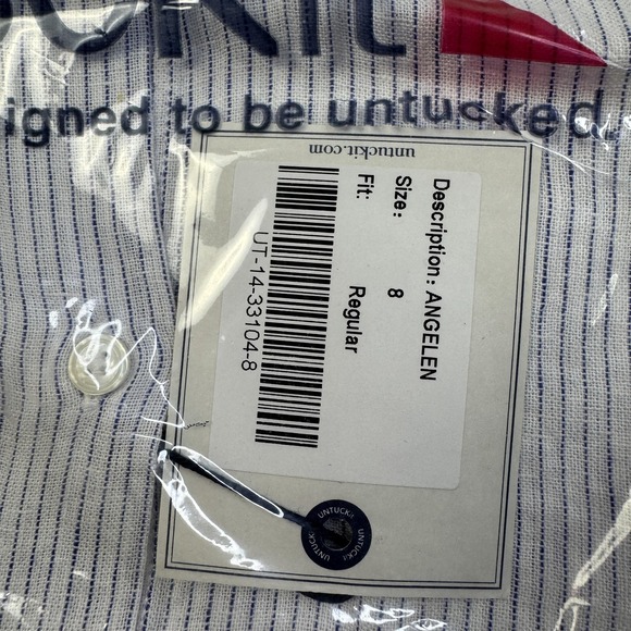 Untuckit Shirt Womens 8 White Blue Striped Angelen Linen Tencel Button Up New‎ - Picture 2 of 5